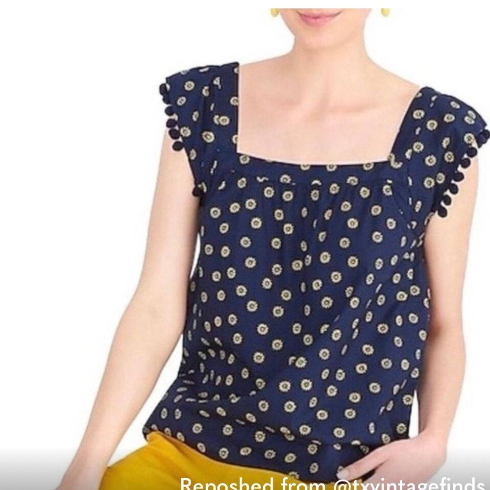 J. Crew Factory Navy Blue Blouse with Floral Pattern, size 10